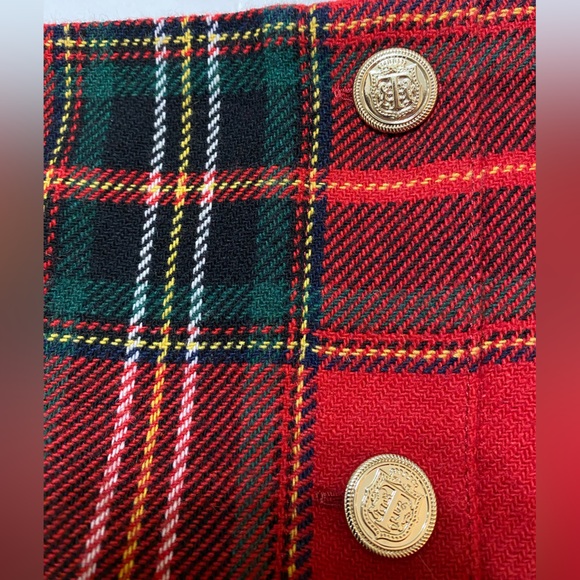 Talbots 8 Red/Green Classic Plaid A-Line Mock Wrap Skirt - Picture 6 of 9